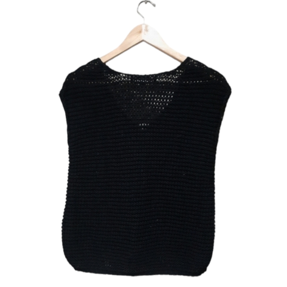 Lida Baday Women's Open Knit V-Neck Vest Black Size Medium